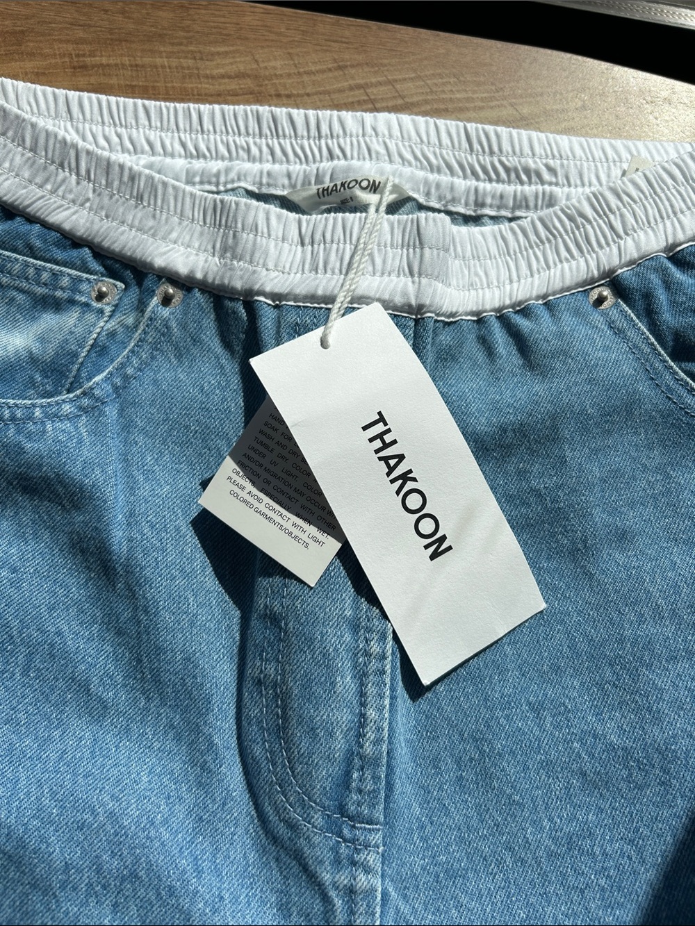 Thakoon Premium Denim Jeans with White Elastic Waistband and Side Zip Closure